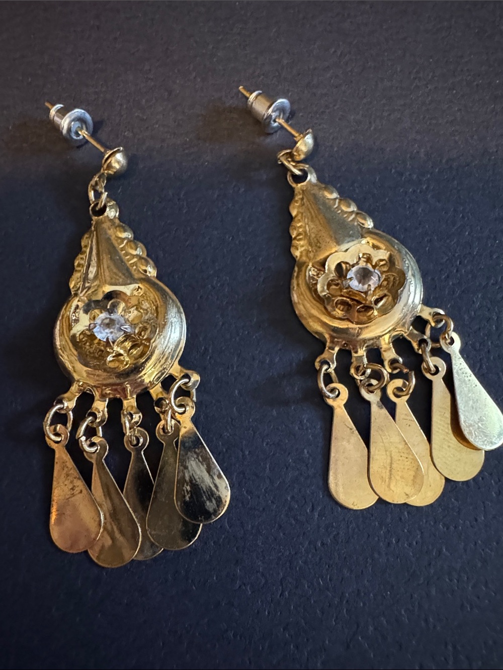 Gold-Tone Dangle Teardrop Earrings with Crystal Accent - Women Jewelry